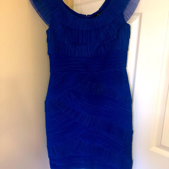 BCBGMAXAZRIA Briana Blue Sapphire Pleated Cocktail Dress Women’s Size 12 BCBG - Picture 2 of 11